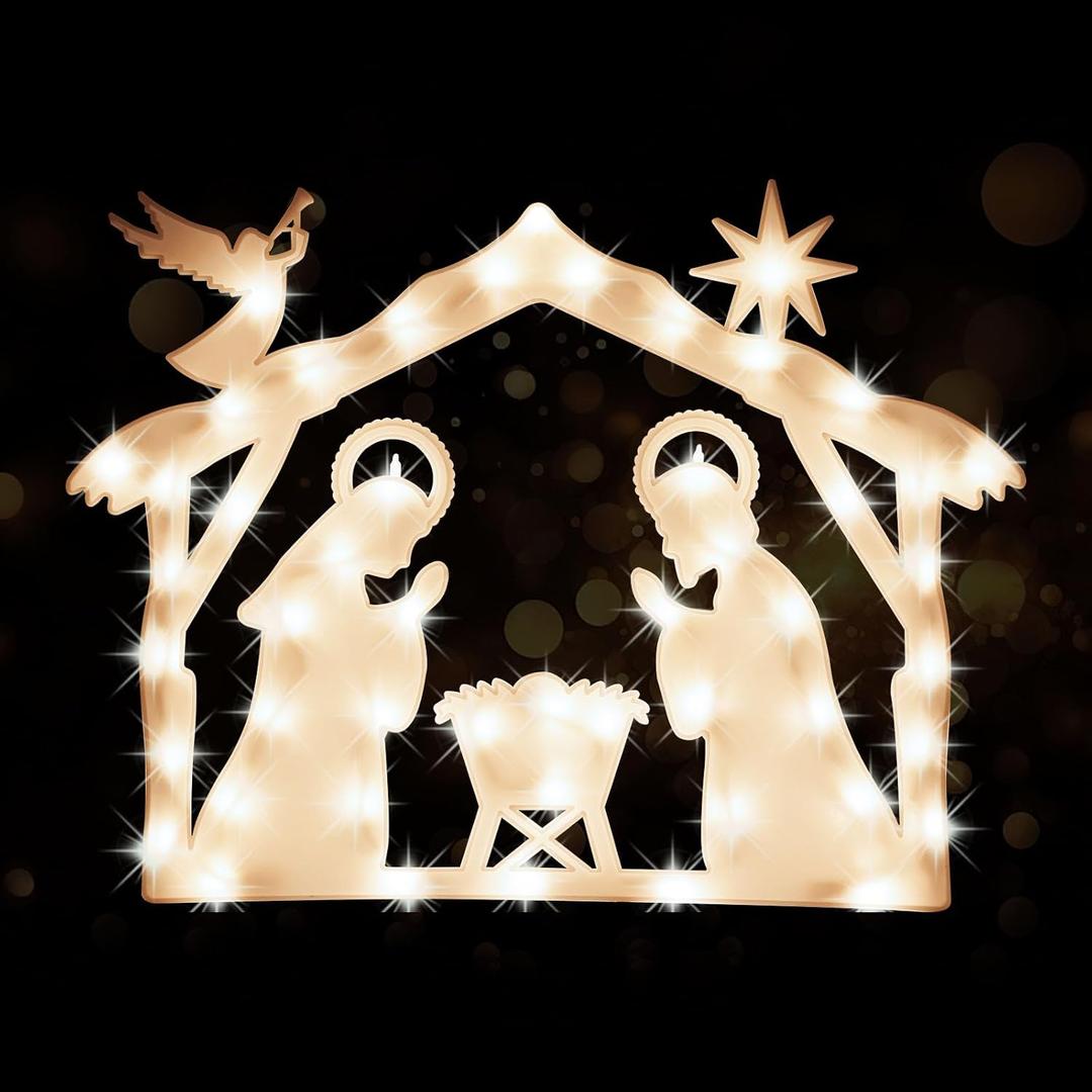 LAMPHOME 16.8Inch Nativity Light,Christmas Window Silhouette Lights,Double Side Sign Lamp Decoration for Holiday Indoor Wall Door Glass Decorations