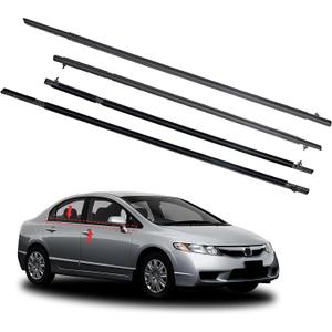 Window Molding Trim Seal for Honda Civic 2006-2011 Accessories, Outer Door Black Rubber Weather Stripping Belt, Replacement 72450-SNA-A01 (4PCS)