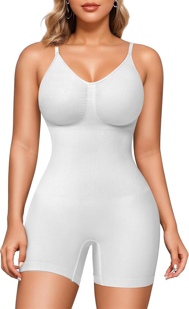 Nebility Shapewear Bodysuit for Women Tummy Control Body Suit Seamless Full Body Shaper Mid Thigh Shorts, M/L