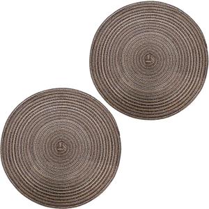 Round Braided Placemats Polyester Cotton 15-inch Round Table Mats for Kitchen Dining Table Non-Slip Table Mats (2, Brown)