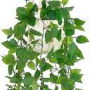 Mkono Fake Hanging Plant with Pot, Artificial Plants for Home Decor Indoor Macrame Plant Hanger with Fake Vines Greenery for Bedroom Bathroom Kitchen Office Decor, Ivory (Pothos)