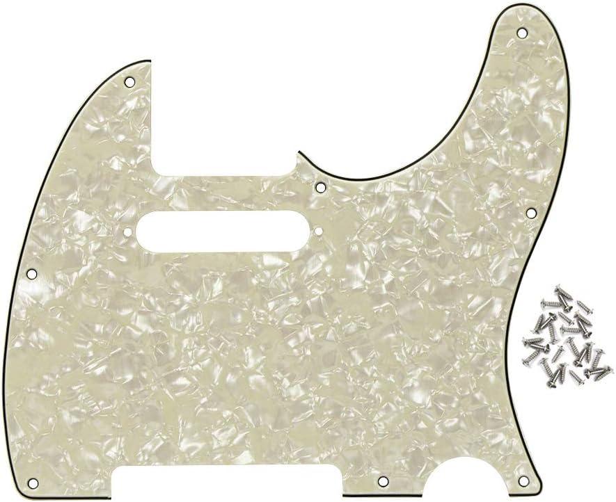 FLEOR 8 Hole TL Pickguard Scratch Plate with Pickguard Screws Set Fit USA/MX Standard TL Style Pickguard Replacement, 4Ply Aged Pearl