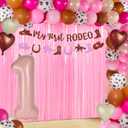 57Pcs My First Rodeo Decorations Girl Cowgirl First Rodeo Birthday Decorations for Girl with 40" Number 1 Balloon, Banner, Pastel Pink Backdrop for 1 Year Old Girls Milestone Baby Shower Party