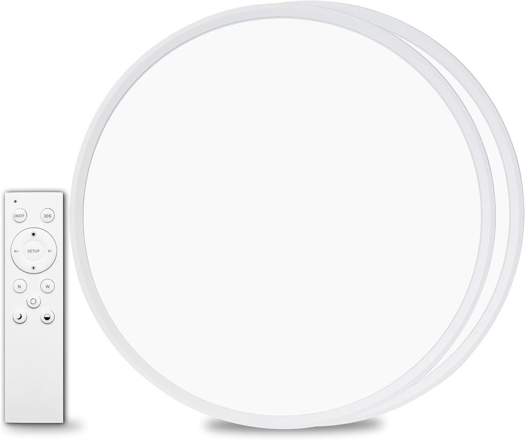 2Pack 20 Inch Remote Control Dimmable Large LED Flush Mount Ceiling Light Panel,40W 4350LM,2700K-6000K Adjustable Color,Ultra Thin Round Ceiling Light Fixture for Hallway Kitchen Home Office(White)
