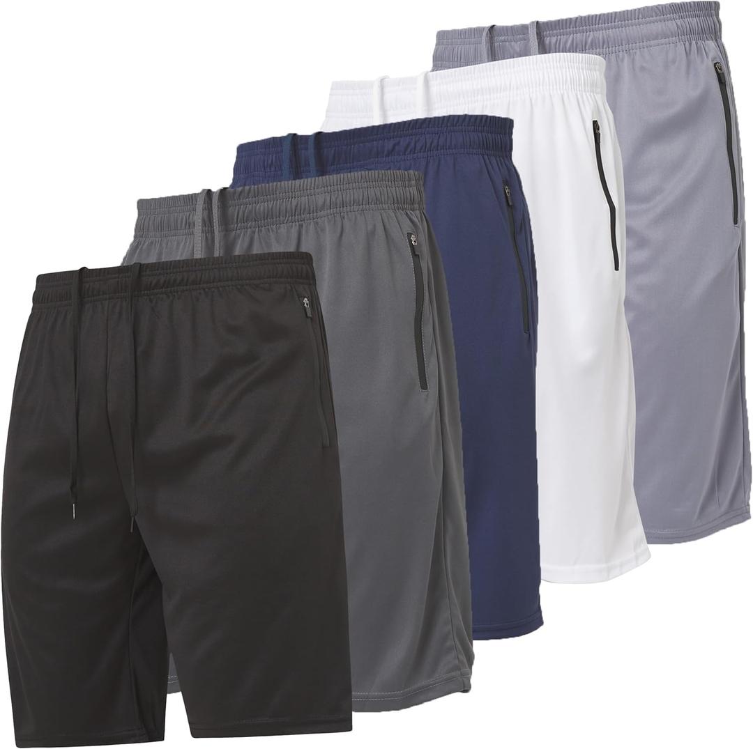 Ultra Performance Mens 5 Pack Athletic Running Shorts, Basketball Gym Workout Shorts for Men with Zippered Pockets (Medium, Dry Fit Short With Rubber Zippers)