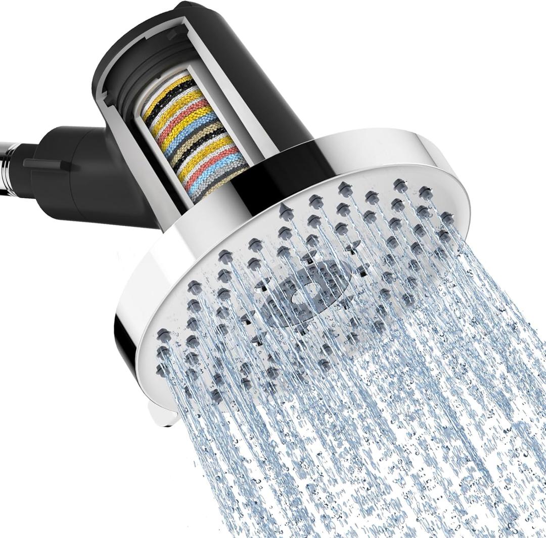 SR SUN RISE Filtered Shower Head with Filters- High Pressure Rain Shower Head,with 20-Stage shower Filter,1.8/2.5 GPM Flow Rate,6 Spray Modes for Hard Water Softener,Remove Chlorine (Chrome, 5.5 Inch)