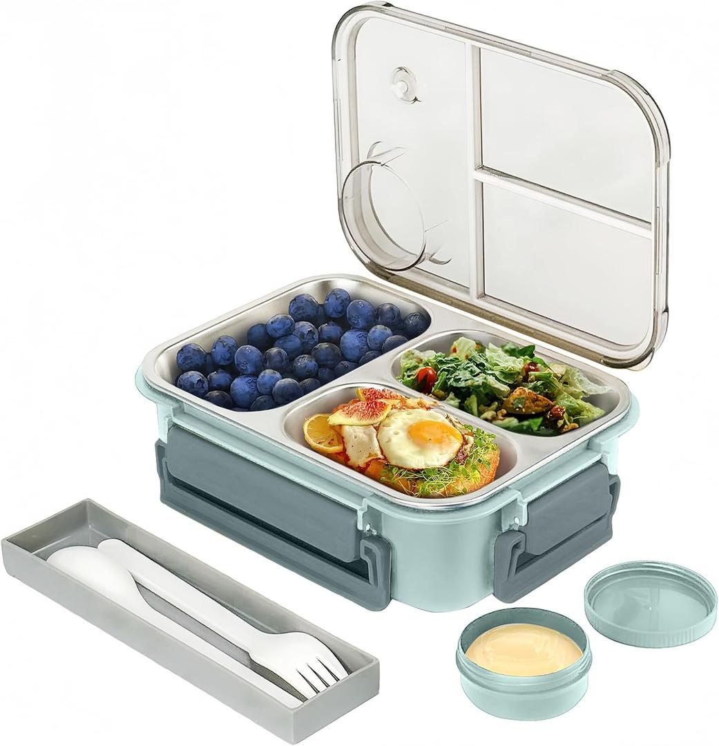 Stainless Steel Bento Lunch Food Box Container, Metal Bento Lunch Box Container for Kids or Adults with Lockable Clips to Leak Proof (Green) Stainless Steel Bento Lunch Food Box Container, Metal Bento Lunch Box Container for Kids or Adults with Lockable Clips to Leak Proof (Green)