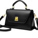 Classic Medium Crossbody Bag for Women, Vegan Leather Satchel Purse with Gold-Tone Hardware, Elegant Top-Handle Shoulder Bag (Black)