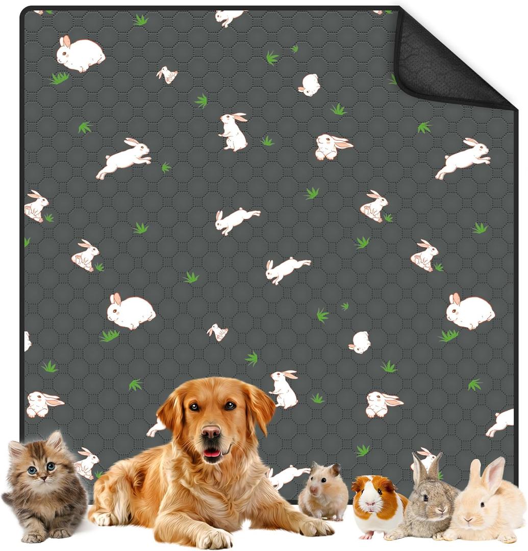Guinea Pig Cage Liner, 72in x 72in Fast Absorption Washable Bedding Pee Pads for Dogs Puppy Rabbit Small Animal Cage Mat, Leakproof & Non-Slip (Gray)