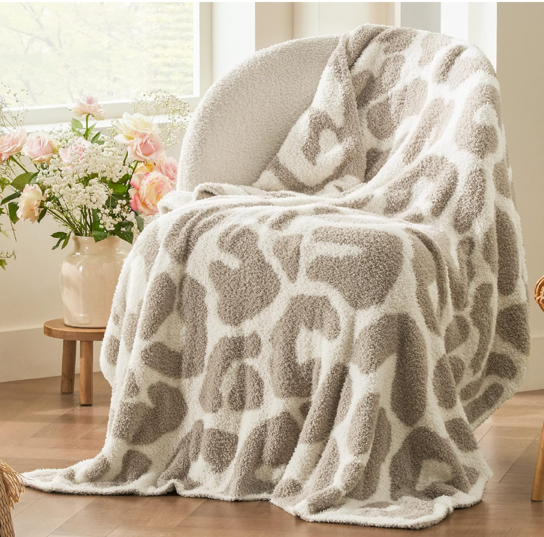 Bedsure Leopard Throw Blanket for Couch - Super Soft, Cozy & Warm Knit Blanket, Breathable & Lightweight for Bed & Sofa, Khaki, 50x60 Inches