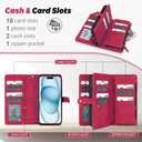 TwoHead Wallet Case Compatible with iPhone 15,Detachable Magnetic Phone Case,All-Round Protective Leather Phone Case with Card Holder,6.1 in,Wine Red