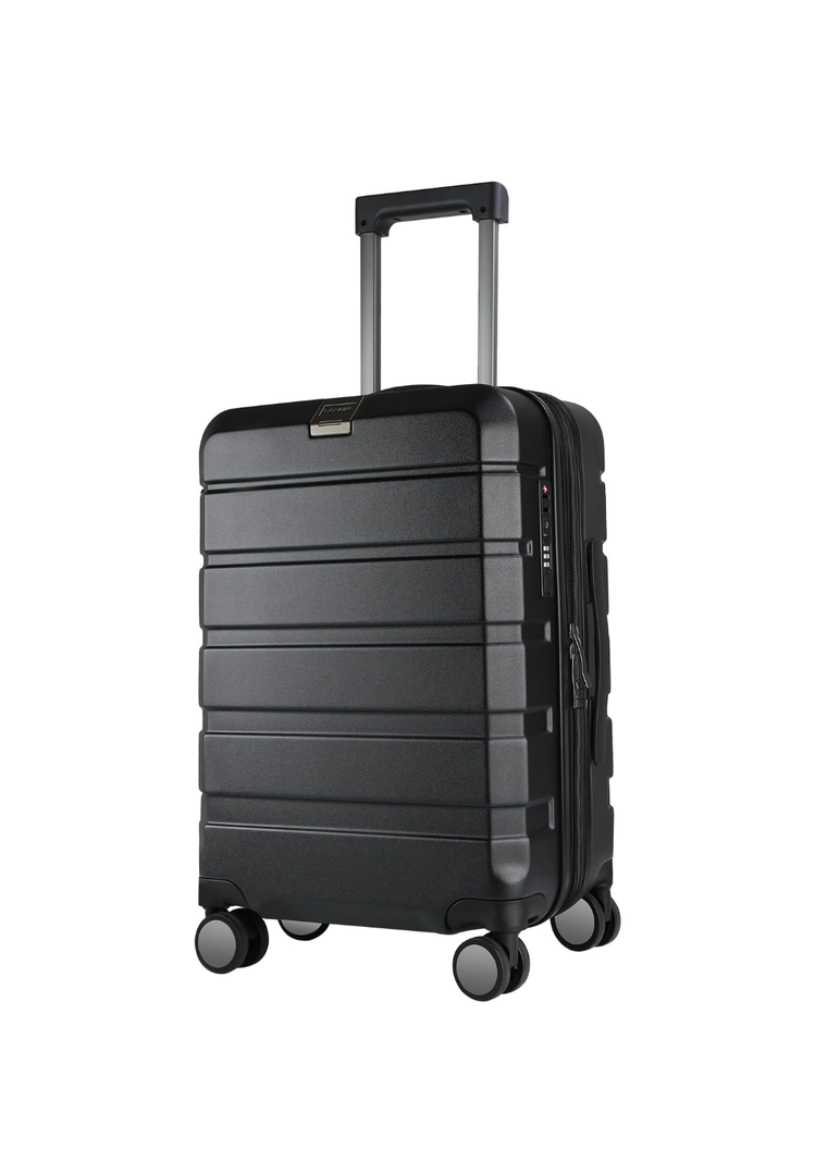 KROSER Hardside Expandable Carry On Luggage with Spinner Wheels & Built-in TSA Lock, Durable Suitcase Rolling Luggage with USB Port, Carry-On 20-Inch, Black