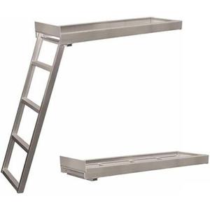4-Step Undermount Aluminum Pontoon Boat Ladder, 300LBS Capacity, Non-Slip Design, Heavy Duty Self-Storing, Elegant & Durable for Pontoon Boats (Silver)