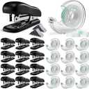 24 Pack Mini Desk Staplers Tape Dispensers Sets Black Staplers Bulk with 12 Boxes Staples Invisible Tape and Refillable Dispensers Bulk Hand Held Desk Supplies for Office Home School