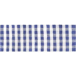 GLAMBURG Cotton Reversible Area Runner Rug 2' x 6' for Bedroom Living Room Kitchen Hallways Front Porch Laundry Room, Handwoven Farmhouse Floor Mat, Washable Checkered Plaid Runner Rug Blue White