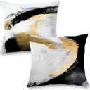 Abstract Black White and Gold Pillow Covers 24x24 Set of 2 - Modern Pillow Covers, Modern Home Decor, Black and Gold Decorative Pillows Cover for Couch Living Room Bedroom