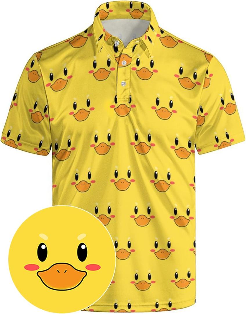 Mens Golf Polo Shirts - Hawaiian Print Golf Shirt for Men Quick-Dry Moisture Wicking Casual Breathable Polo Shirt (Yellow, XL)