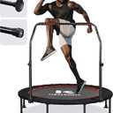 KENSONE 40"/48" Foldable Mini Trampoline, Indoor Trampoline for Kids, Adults Indoor/Garden Workout, Fitness Rebounder with Adjustable Foam Handle, Max Load 330/450 lbs (Large, 48" Black)