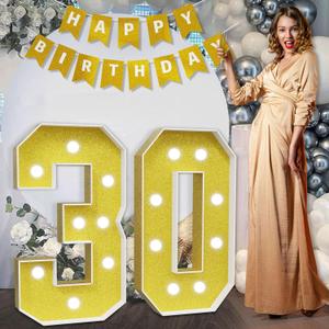 imprsv Marquee Numbers Gold 30th-Birthday Decorations: Large 3ft Light Up Number 30 Birthday Decoration for Women Men Thirty Year Old Anniversary Decor Party Backdrop Big Mosaic Number 30