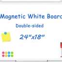 WALGLASS Double-Sided White Board, 24" x 18" Dry Erase Board Magnetic Whiteboard for Wall, Hanging Mounted Whiteboard Silver Aluminium Frame for Home, School, Office, Kitchen