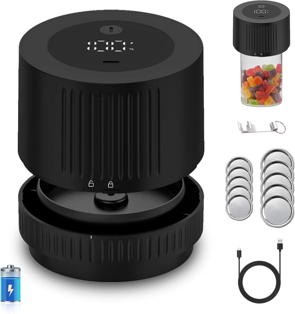 Electric Mason Jar Vacuum Sealer Kit,Rechargeable Ball Jar Sealer Vacuum for Regular Mouth and Wide Mouth Mason Jars,Used for Canning Jars and Food Storage