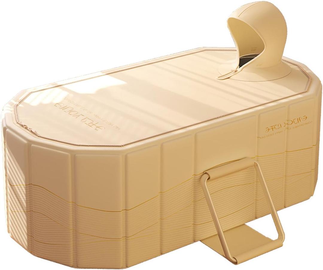 Portable Bathtub for Adult Large Foldable No Installation Bath Tub for Shower Stall, Bathroom Hot SPA Soaking Standing Tub (Gosling yellow, With lid, M(47.2''L33.9''W19.7''H))