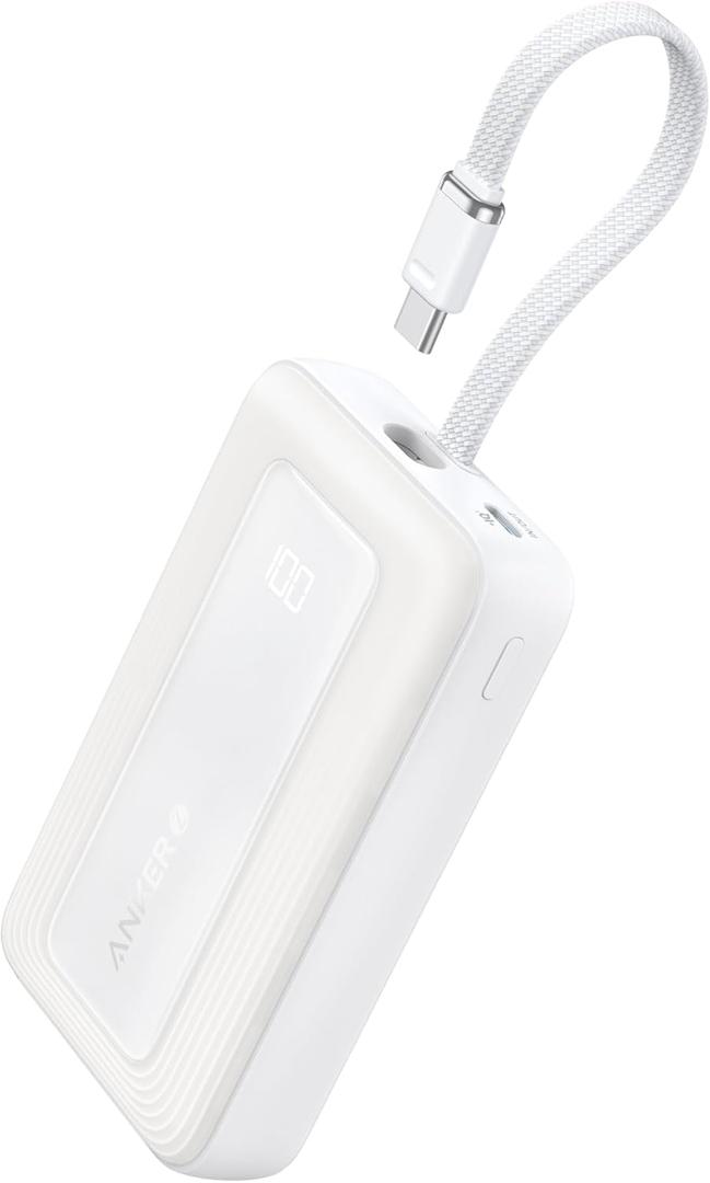 ANKER Portable Charger, 10,000mAh 30W Power Bank, USB-C in and Out Fast Charging Battery Pack, Travel Essential Phone Power Bank, for iPhone 16/15, iPad, MacBook, Galaxy, Google, and More (10,000 mAh, White)