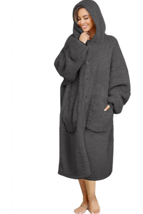 Plush Hoodie Blanket for Women Wearable Blanket Hoodies Homewear Thick Loose Plush Coats