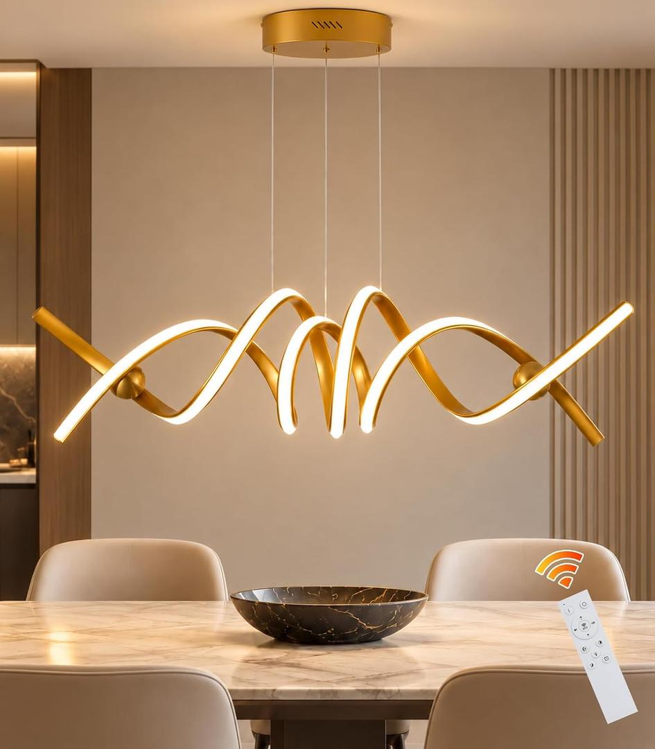 Jaycomey LED Chandelier, 37inch Modern Gold Dimmable Kitchen Island Light