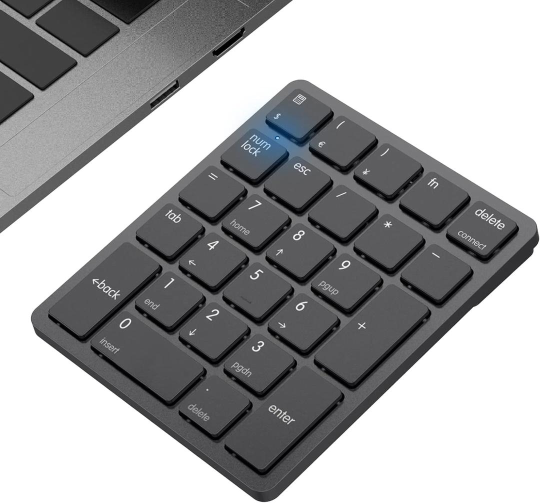 havit Bluetooth Number Pad Wireless Numeric Keypad Numpad 26 Keys Portable Mini Financial Accounting Rechargeable Numeric Pad for Windows Laptop Desktop, PC, Notebook (Black)