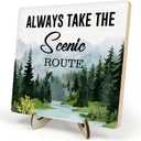 Inspirational Wooden Sign -Always Take The Scenic Route - Positive Reminder - Motivational Wood Plaque With A Support Frame - Home & Office Inspirational Gifts For Women,Men Desk Decor & Accessories 5.9x5.9Inch