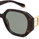AMOMOMA Oversized Hexagonal Sunglasses for Women, Fashion Womens sunglasess Designer Shades 70s UV400 Polarized AM6646 (Tortoise/Green)