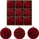 Briful 4'' Velvet Flocked Christmas Ball Ornaments  9pcs Burgundy Xmas Balls Baubles, Mix of Painted & Gold-Edge Solid Shades  Shatterproof Velvet Ornaments for Christmas Tree & Holiday Decor (100mm 3.94inch)