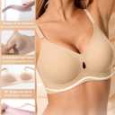 Jelly Wireless Bras for Women Sexy Comfortable Bra Bralettes V Neck No Underwire Bras Push Up Everyday Seamless Bra (Beige, XL)