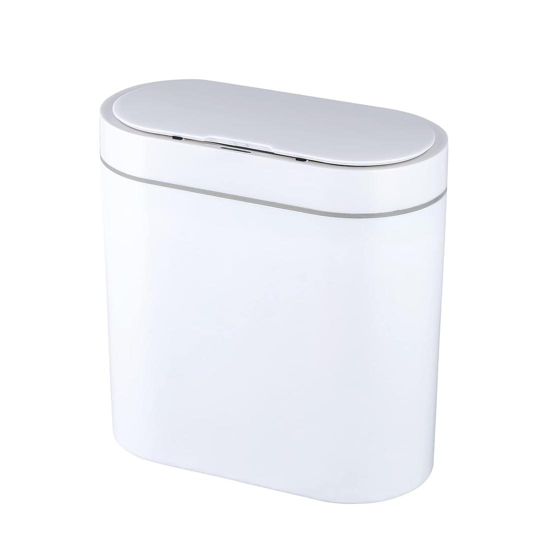ELPHECO 2.5 Gallon Bathroom Trash Can with Lid, Slim Motion Sensor Garbage Can, Automatic Waste Bin, Small Narrow Trash Can for Bathroom, Bedroom, Office, Kitchen White