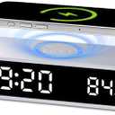 Digital LED Alarm Clock with Wireless Charging,15W Fast Wireless Charger for Smart Phone for iPhone/Samsung, Nighttime Mode Adjustable Brightness Snooze, Clock for Bedroom Living Room Office, Silver