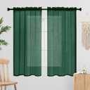Sheer Curtains 63 Inches Long 2 Panels, Rod Pocket Short Curtain for Kitchen, Bedroom, Cafe Window(Foliage Green 38" W x 63" L)
