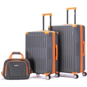 Rockland 3 Luggage Set, 2-Piece Hardside Spinner Wheel Uprights with Tote, Charcoal (Large)