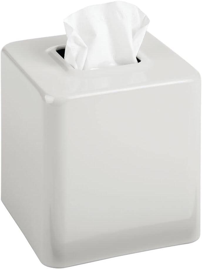 mDesign Metal Square Tissue Box Cover, Modern Facial Paper Holder, Accessories for Bathroom Vanity Countertop, Bedroom Dresser, Night Stand, Desk, Office, End Table, Unity Collection, Light Stone Gray (Pack of 1)