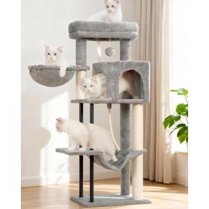 Cat Tree, Cat Tower for Indoor Cats, 43.3 inch Cat Tree Tower with Sturdy Steel Tube, Cat Hammock, Cat Condo for Small Cats and Kittens, Cat Scratching Post, Light Gray GCT004SW
