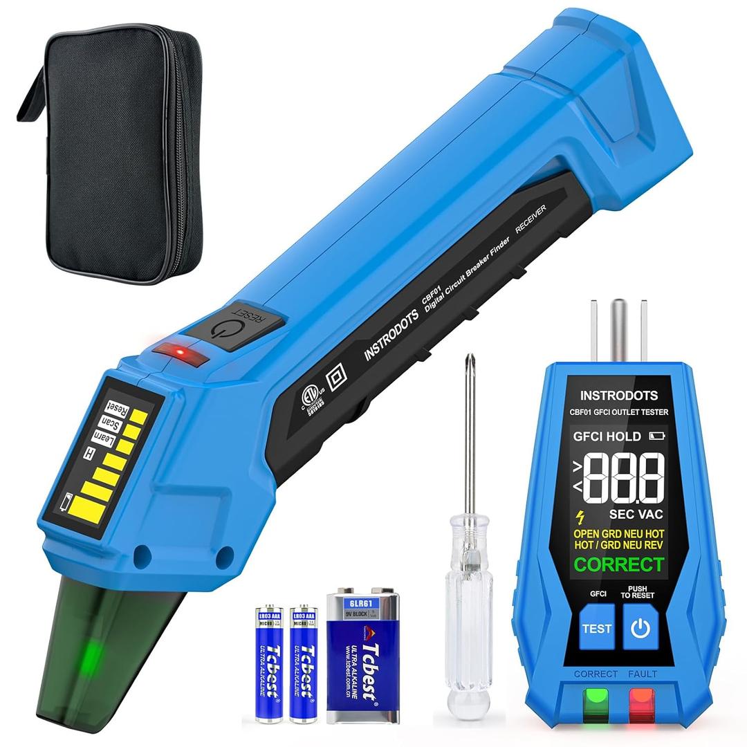 Circuit Breaker Finder, Digital Breaker Finder with GFCI Outlet Tester, AC 90-135V Electrical Circuit Tracer with Buzzer Alarm & Color LCD Display, Includes Batteries & Carrying Case