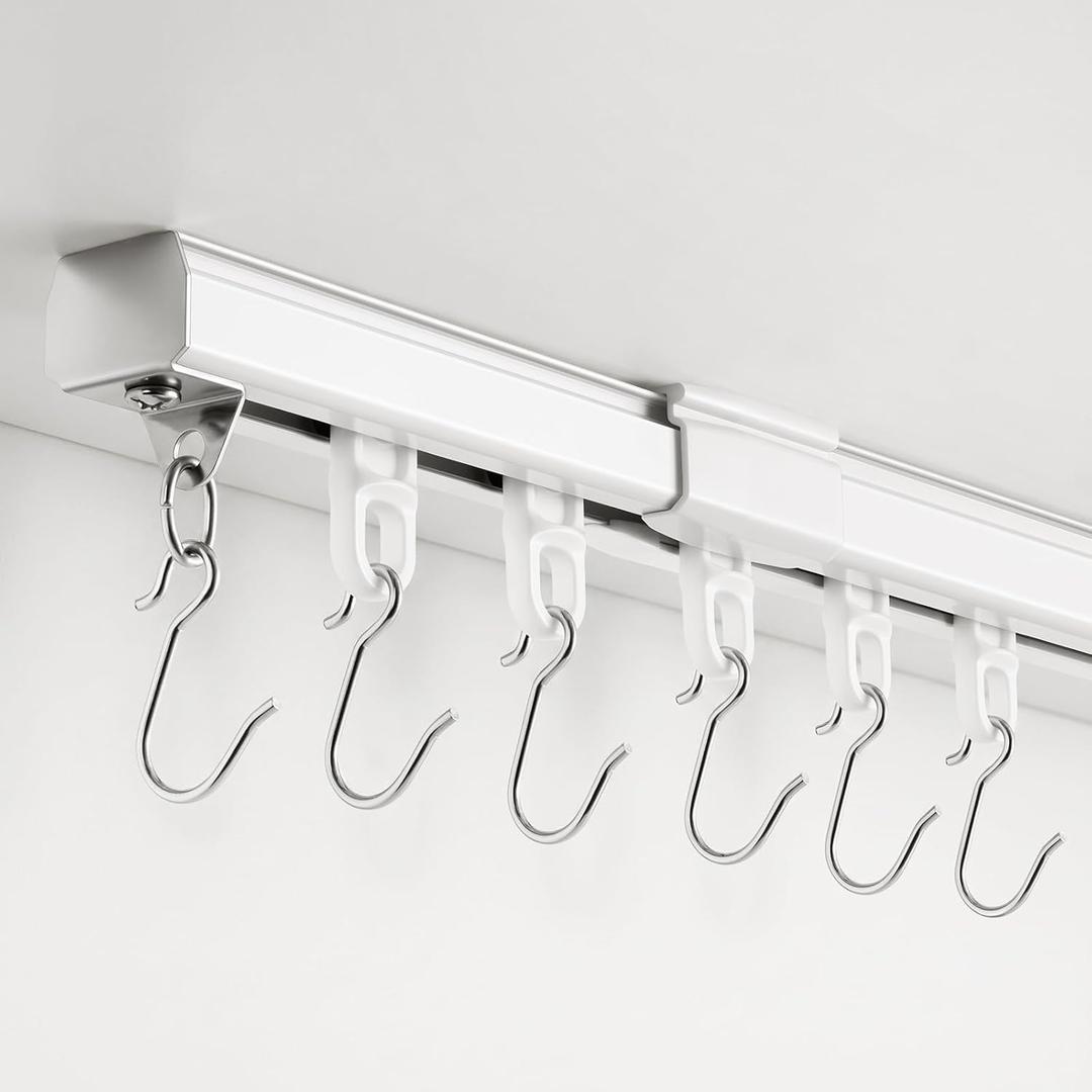 Ceiling Telescopic Curtain Track, White, 94-180Inch (7.83-15ft)