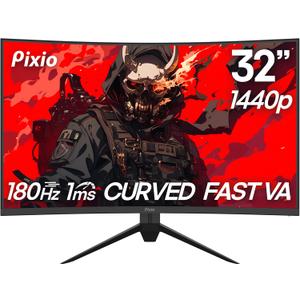 Pixio PXC328 32 inch 180Hz Refresh Rate QHD 1440p Resolution 1500R Curved Fast VA Panel 1ms GTG Response Time Adaptive Sync HDR Curved Gaming Monitor