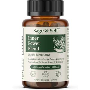 2 x Sage & Self Inner Power Capsules – Adaptogen Blend with Ashwagandha, Shilajit, Rhodiola & Black Pepper – Supports Energy, Resilience & Mental Clarity – 1400 mg per Serving – 60 Vegan Capsules