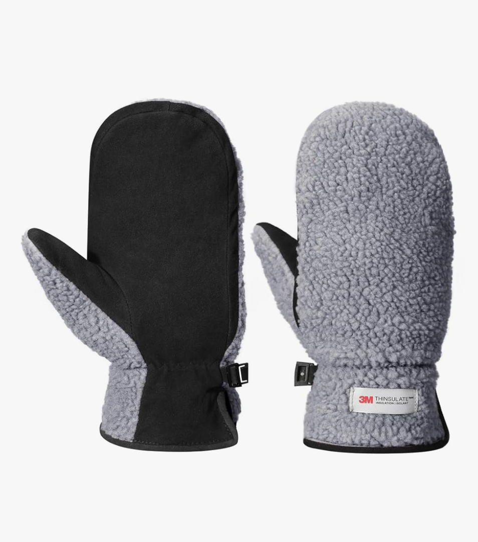 Harssidanzar Men's Sherpa Mitten Genuine Suede Thermal Thinsulate Lined Outdoor Mitt Winter With Finger Liners SM040US XL