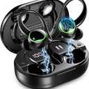 Wireless Earbuds, Bluetooth 5.4 Headphones Sports, 50H Playback Over-Ear buds with ENC Noise Cancelling Mic, Deep Bass Fitness Earphones with Earhooks, IP7 Waterproof Headset for Gym Running Workout (Dark Black)