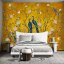 Golden Chinese Style Flowers Birds Large wall murals Peel and Stick Wallpaper for Bedroom Living Room - 58"x80"