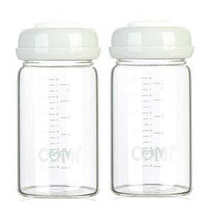 COMI Wide Neck Glass Breastmilk Collection n Storage Bottle, 6oz with Screw Ring Sealing Disk; Re-markable Sealing Disc. BPA Free, Fits Breast Pumps & Nipples (2 Pack Gray Lids)
