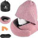 Travel Pillow - Hooded Neck Pillow Airplane Memory Foam Filling for Plane,Cars Sleeping, Road Trip, Long Flights, Portable Plane Accessories, Includes Eye Mask & Earplugs (Red)