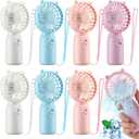 Glooglitter 8 Pcs Mini Portable Fans Bulk Handheld Battery Operated Fan with Lanyard, Cooling Lightweight Pocket Personal Fans for Wedding Birthday Summer Outdoor Use (White Blue Pink Purple)